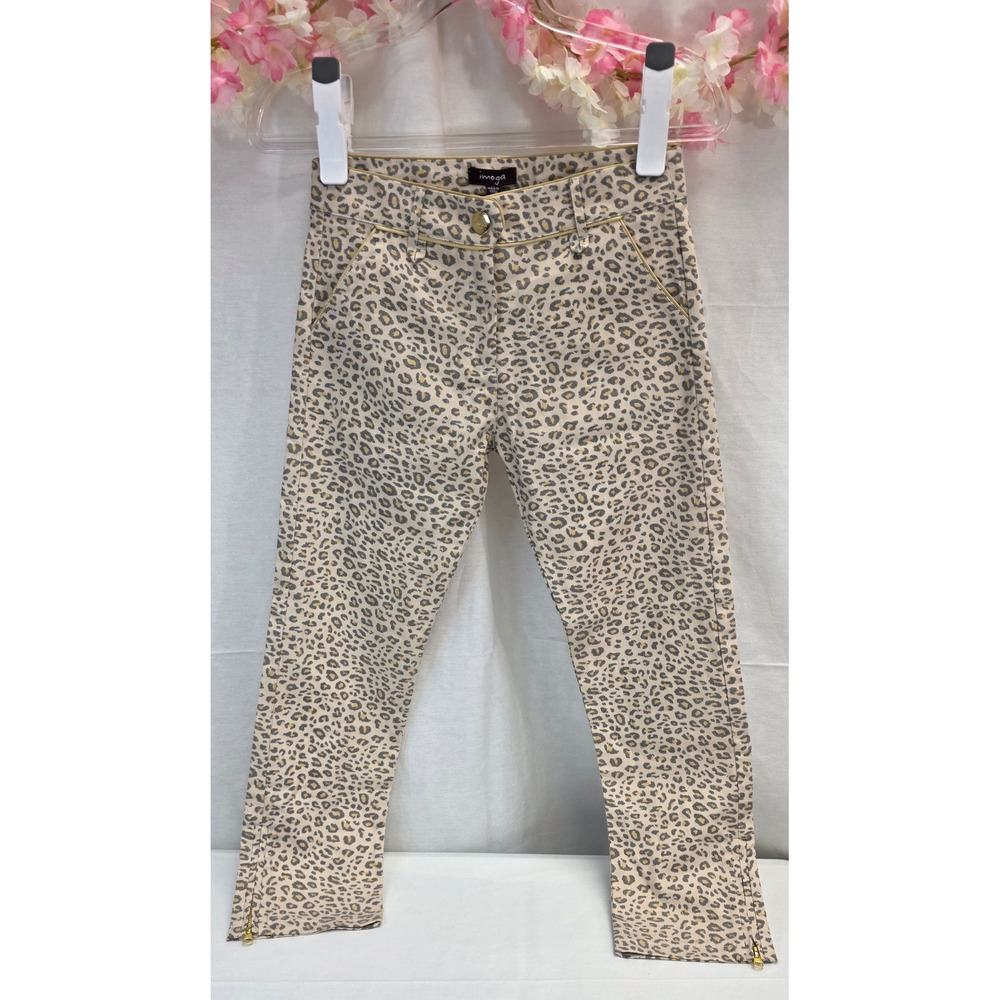 Imoga Irene Cheetah Jean Girls Size 8 Leopard Print Gold Zip Ankle Pants NEW
